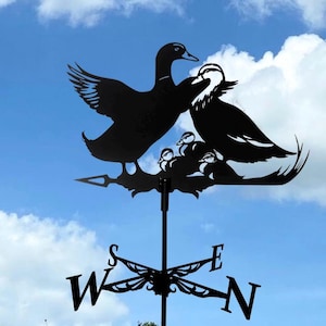 Duck Family Weathervane - Handcraft Wind Vane Decor for Roof or Garden - Metal Wind Direction