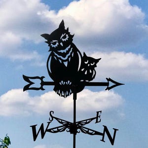 Owl Family Weathervane – Handcraft Wind Vane Decor for Roof or Garden - Metal Wind Direction