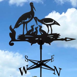 Stork Family Weathervane - Handcraft Wind Vane Decor for Roof or Garden - Metal Wind Direction