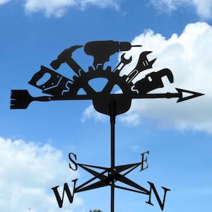 Workshop Weathervane - Handcraft Wind Vane Decor for Roof or Garden - Metal Wind Direction