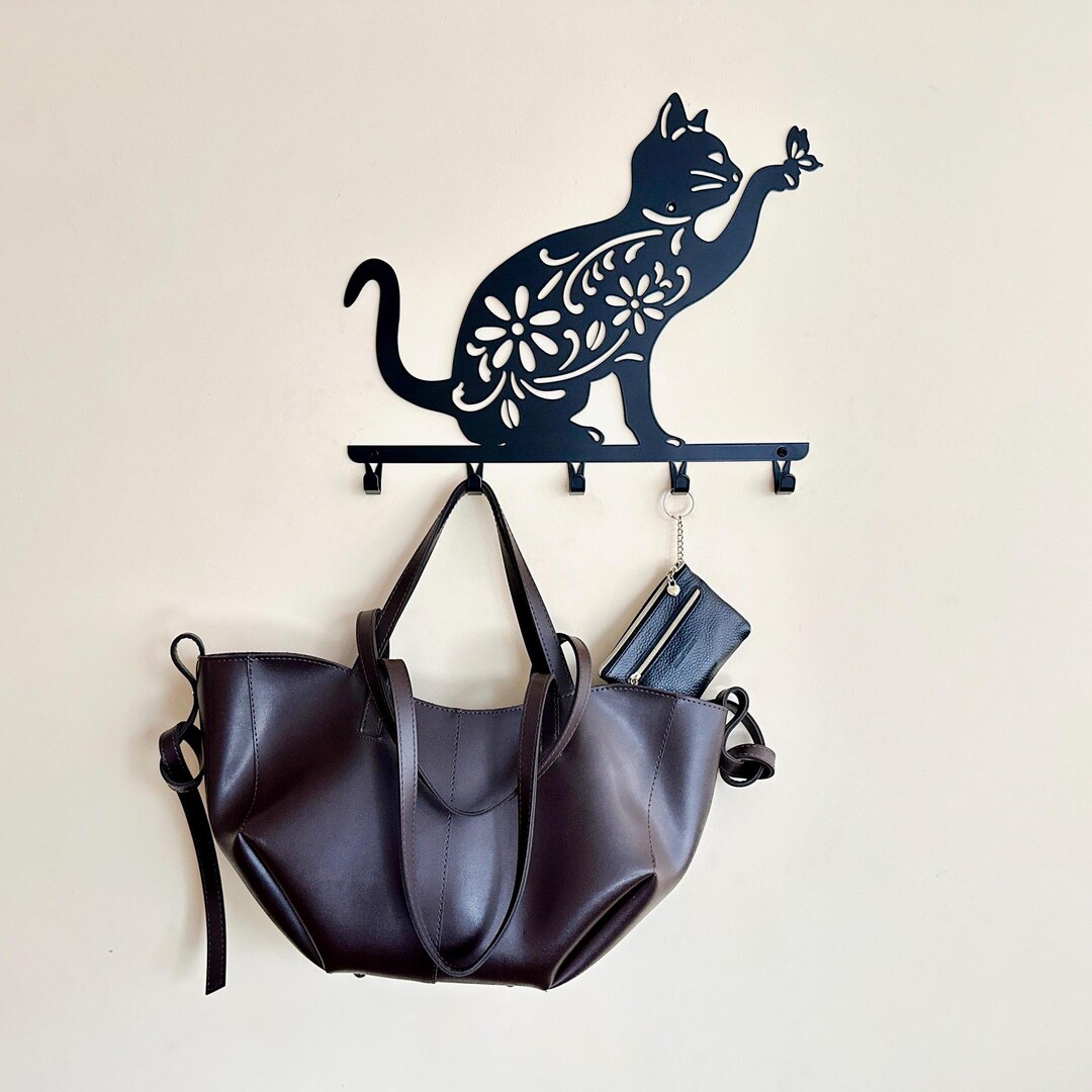 Cat Coat Rack With Hooks: Metal Wall Mounted Key Hanger - Etsy