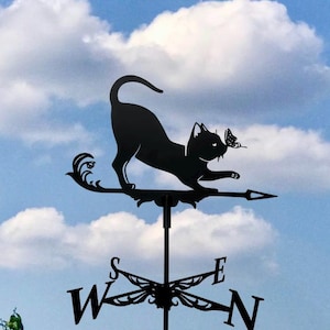 Playful Cat Weathervane – Wind Vane Decor for Roof or Garden - Metal Wind Direction