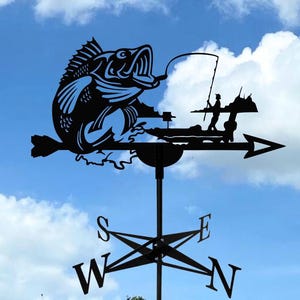 Weathervane &quot;The Big Catch&quot;- Wind Vane Decor for Roof or Garden - Metal Wind Direction