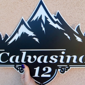 Custom Mountain Address Sign, Metal House Numbers, Personalized Lodge Welcome Plaque, Outdoor Home Decor Gift