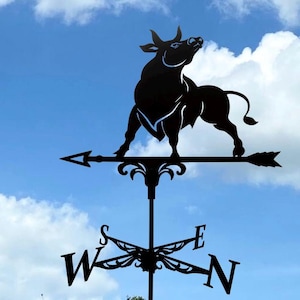 Bull Weathervane - Wind Vane Decor for Roof or Garden - Metal Wind Direction - Handcrafted