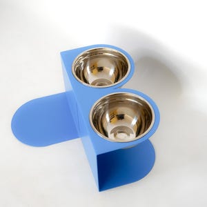 Large Elevated Dog Bowl Stand | Modern Pet Feeder | Raised Double Dog Bowls with Stainless Steel Dishes | Designer Dog Feeding Station