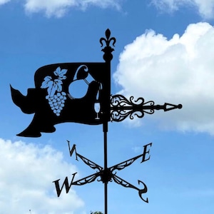 Metal Weathervane — Decoration for a Winemaker and Wine Enthusiast&#39;s Home - Wind Vane Decor for Roof or Garden - Metal Wind Direction