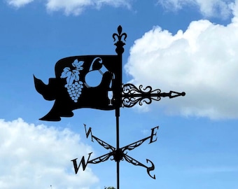 Metal Winemaker Weathervane, Rust-Resistant Steel, Roof & Garden Wind Direction, Vineyard Decor, Mount Included
