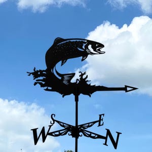 Trout Fish Weather Vane: Metal Wind Direction for Roof or Garden