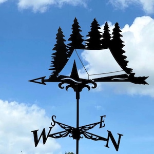 Camping Weathervane – Handcraft Wind Vane Decor for Roof or Garden - Metal Wind Direction
