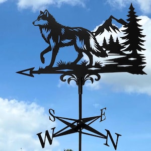 Wolf Weathervane - Wind Vane Decor for Roof or Garden - Metal Wind Direction