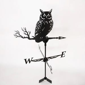 Owl Weathervane - Wind Vane Decor for Roof or Garden - Metal Wind Direction - Handcrafted