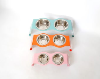 Elevated Double Pet Bowl: Modern Metal Cat & Dog Feeder