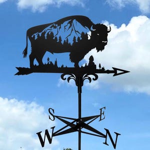 Bison Weathervane - Wind Vane Decor for Roof or Garden - Metal Wind Direction