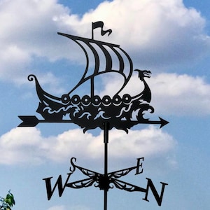 Viking Ship Weathervane – Wind Vane Decor for Roof or Garden - Metal Wind Direction
