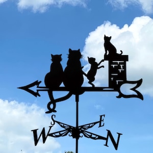 Cat Family Metal Weathervane - Wind Vane Decor for Roof and Garden