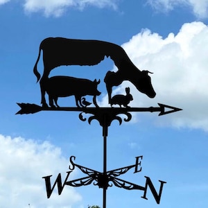 Farm Animals Weathervane – Wind Vane Decor for Roof or Garden - Metal Wind Direction