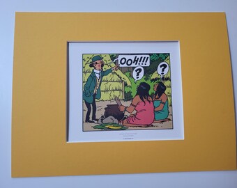 Tintin and the Picaros, a SET OF 3 original litho prints: Professor Calculus and women from the Arumbuya tribe.