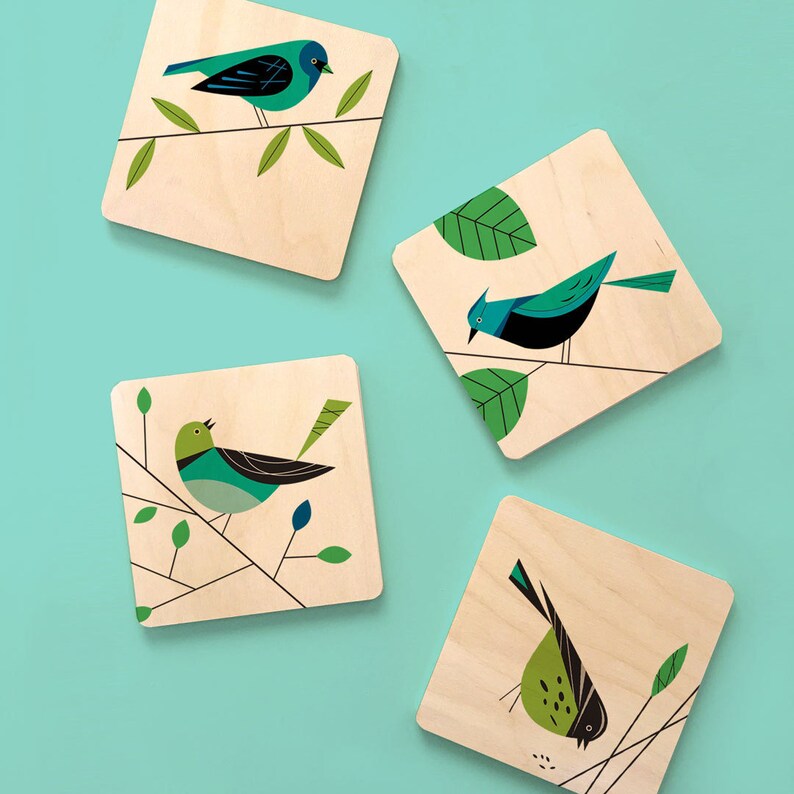 Wooden CoastersMidcentury Modern bird coaster set Etsy