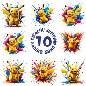 10 Colorful Cute PNG Pikachu Splash and Vibrant Watercolor Digital design PNG for sublimation High Resolution -Instant Digital PNG Download