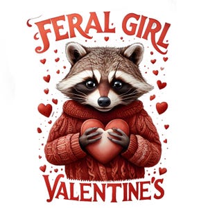 Download digital do Dia dos Namorados da Feral Girl | Guaxinim bonito com coração | Cartão de Dia dos Namorados, presente, decoração |