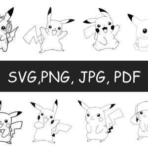 Conjunto de ilustraciones de Pikachu (poses) - Paquete de dibujos animados SVG, imágenes prediseñadas de Pikachu, silueta de Pikachu (SVG, PNG, JPG, PDF)