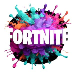 Fort Night Clipart Design with Colorful Paint Splashes Bold White Text on Black Background - Featuring Game Name with Bold and Edgy PNG