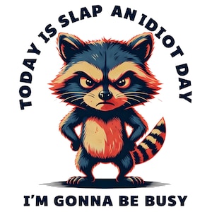 Lustiges Slap an Idiot Day digitales Download-Bundle, wütende Cartoon-Waschbär-Illustration – digitales PNG-Bundle mit 3 Farbvarianten für