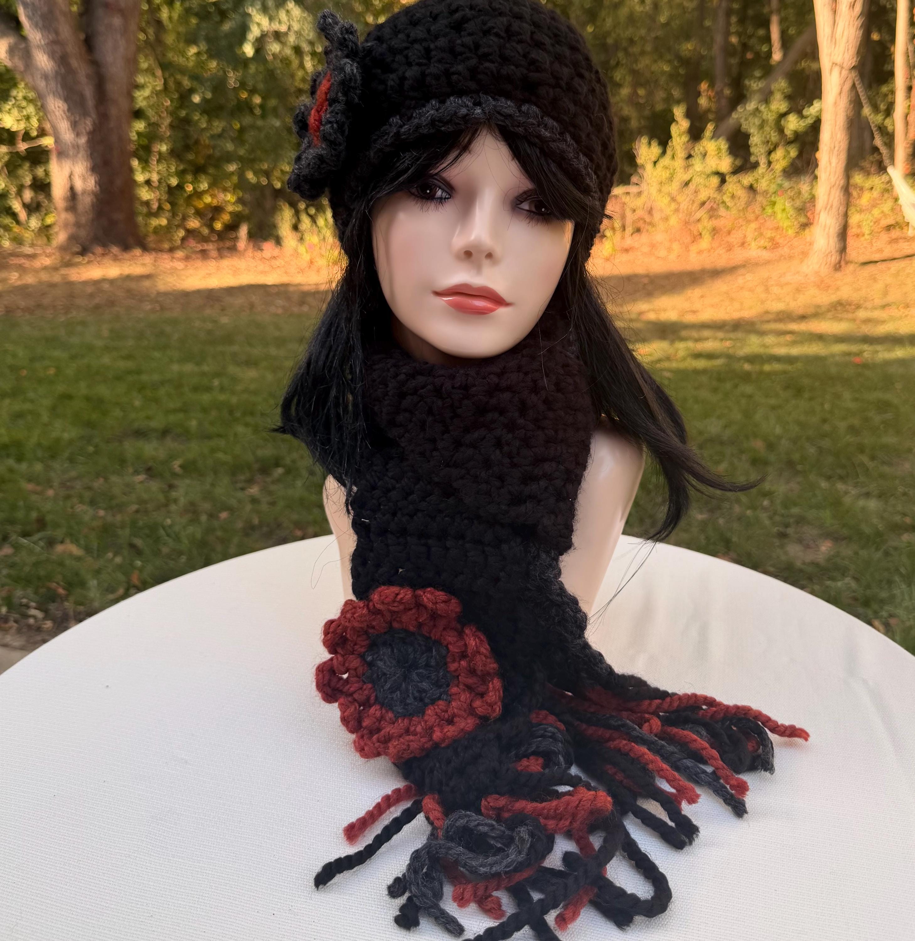 Crochet Hat and Scarf Set: Boho Fringe, Handmade Winter  display picture 1