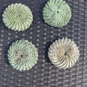 Moss green round knit coasters (set of 4)