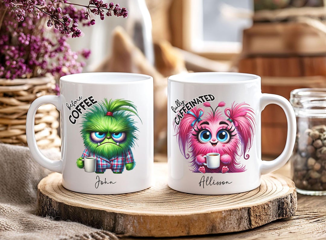Grumpy Happy Monster Coffee Mug, Sarcastic Cartoon Drinkware, Ceramic ...