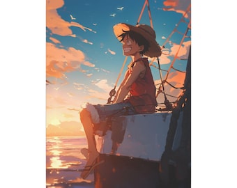 One piece Luffy Matte Canvas, Stretched, 0.75" / 1.25" / Framed