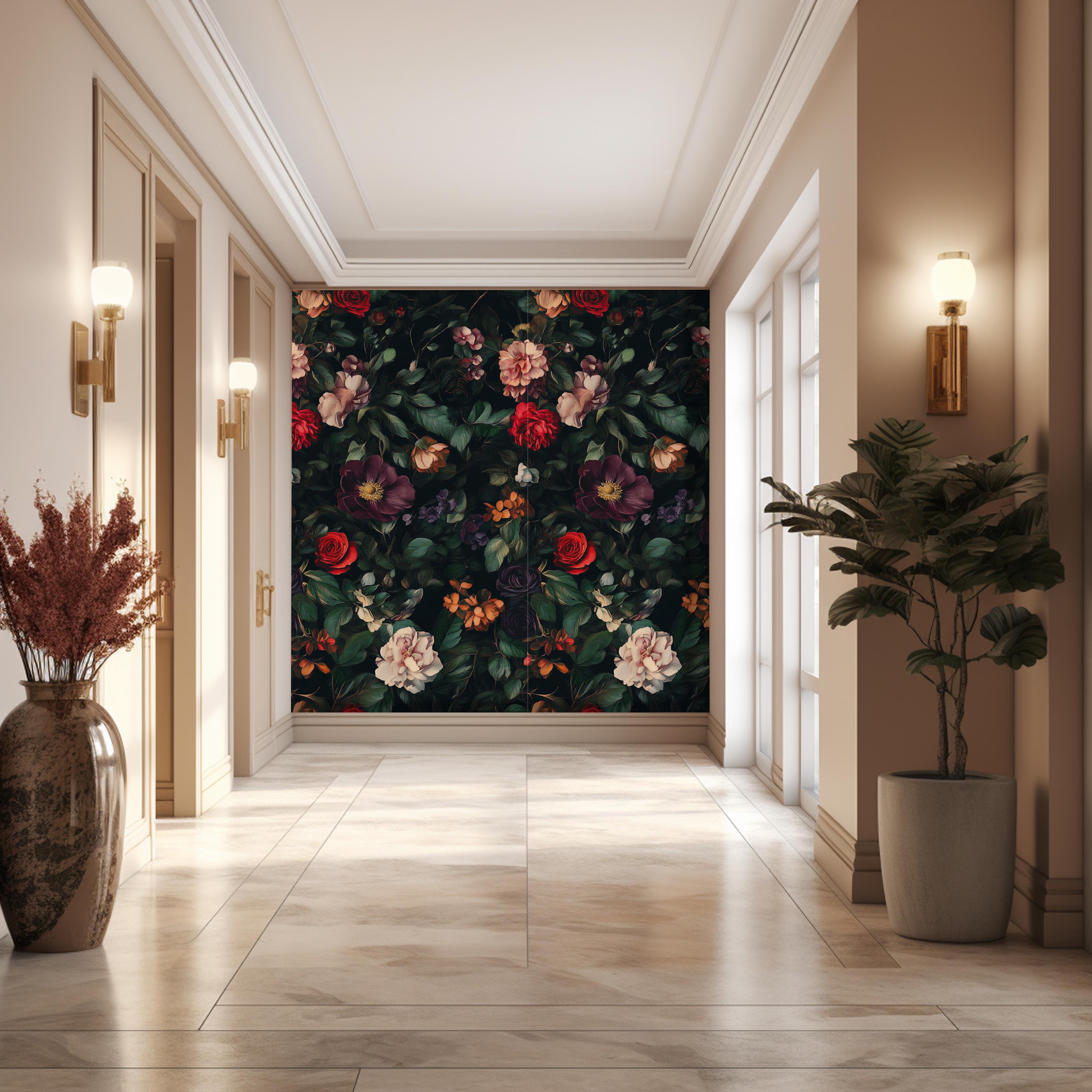 Dark Floral Wallpaper Vintage Botanical Roses and Peonies Wall Mural ...