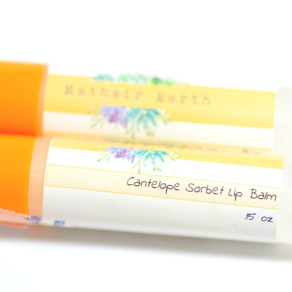 Cantaloupe Sorbet Lipbalm. All Natural Lip balm made by Mathair Earth. Handcrafted Lip Balm. Lip Balm. Chapstick.