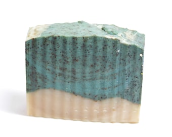 Crushed Mint + Basil Scrub  Essential Oil Soap. Handmade soap by Mathair Earth. Idaho Soap. Peppermint Soap. Handcrafted Soap. Basil Soap.