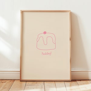 Pudding Wall Art, Cute Dessert Print, Kitchen Decor, Food Illustration, Digital Download, Sweet Treat Poster Minimalist Art Gift for Foodies