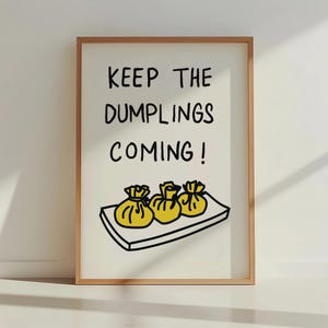 Dumplings Poster,Asian Food Poster, Bar Cart Decor, Trendy Kitchen Wall Art, Chinese Print, Baos and Dumplings Asian Food Illustrated Pring