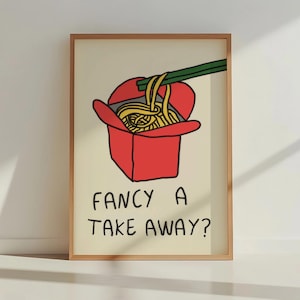 Chinese Takeaway Poster,Asian Food Poster, Bar Cart Decor, Trendy Kitchen Wall Art, Chinese Print, Noodles Asian Food Illustrated Print,