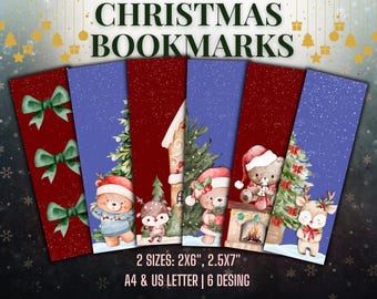 Marcapáginas navideños de acuarela, marcapáginas navideños acogedores para imprimir, marcapáginas navideños en PDF, descarga digital.