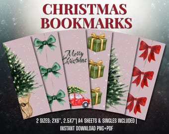 Marcapáginas navideños de acuarela para imprimir, marcapáginas navideño acogedor en formato PNG, marcapáginas imprimibles en tamaño A4, descarga digital.