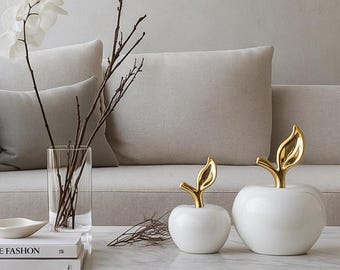 Conjunto de enfeites de cerâmica branca - Presente de decoração minimalista e moderno para casa - Escultura elegante para mesa, prateleira, conjunto de enfeites de cerâmica de 2 peças