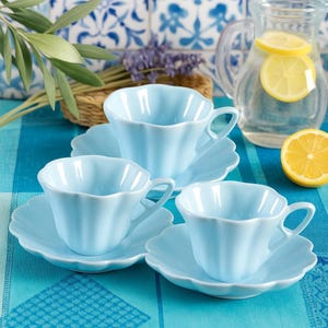 Ceramic Flower Shaped Handmade Teacup and Saucer – Handmade Tea Coffee Cup Set – Unique Gift Idea for Her, Kitchen Shelf or Display Use