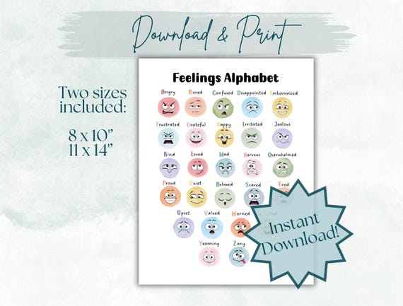 Gesture Language Alphabet Chart Feelings Poster For Diverse Kids - 8 ...