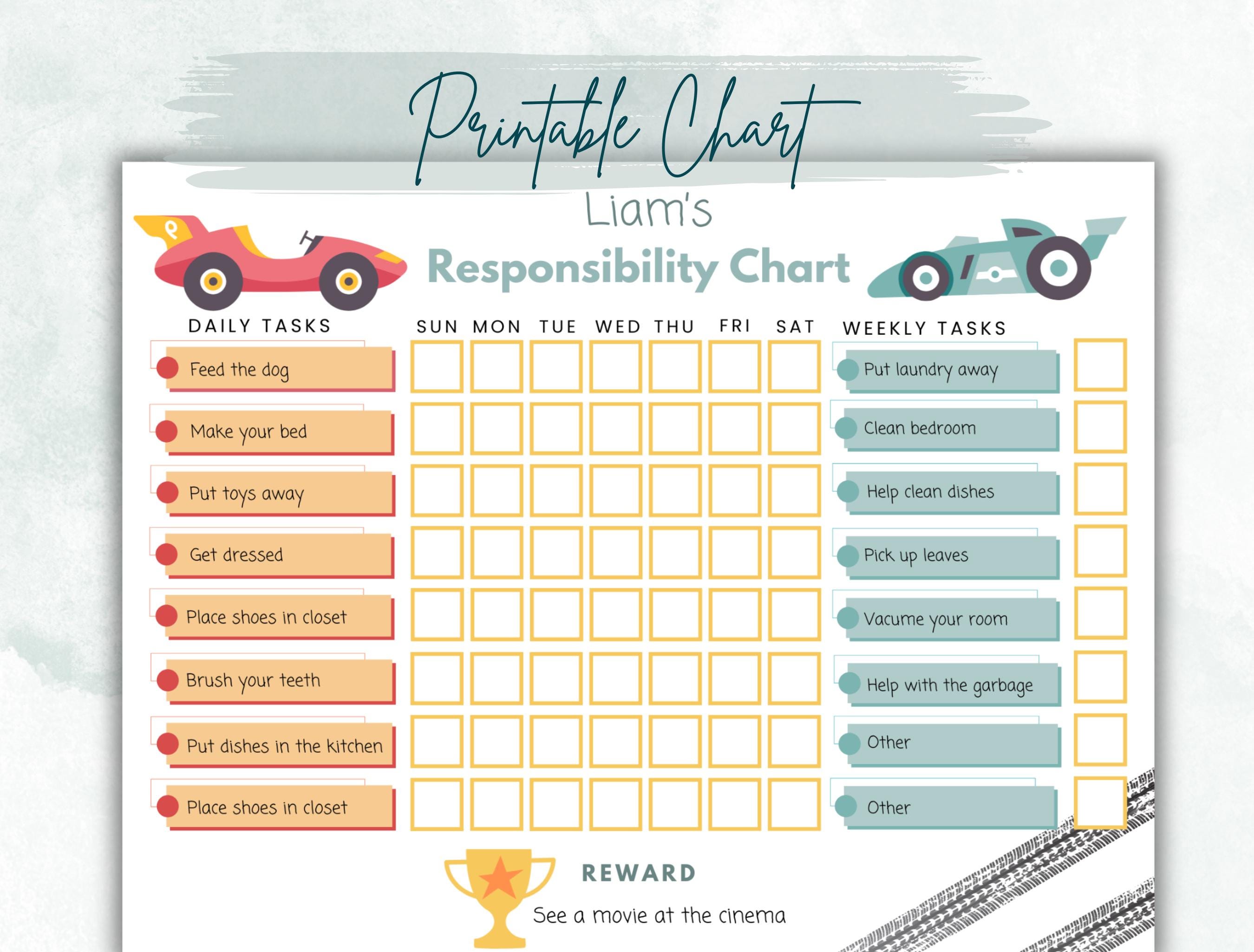 Kids Responsibility Chart, Kids Chore Chart, Kids Reward Chart