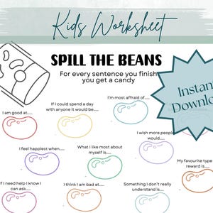 Spill The Beans Therapy Activity, Kids Communication, Conversation Starters For Kids, Emotion Activities For Kids, Share Emotions for Kids