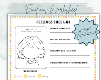 Foglio di lavoro per il check-in delle emozioni, tabella dei sentimenti (download digitale)