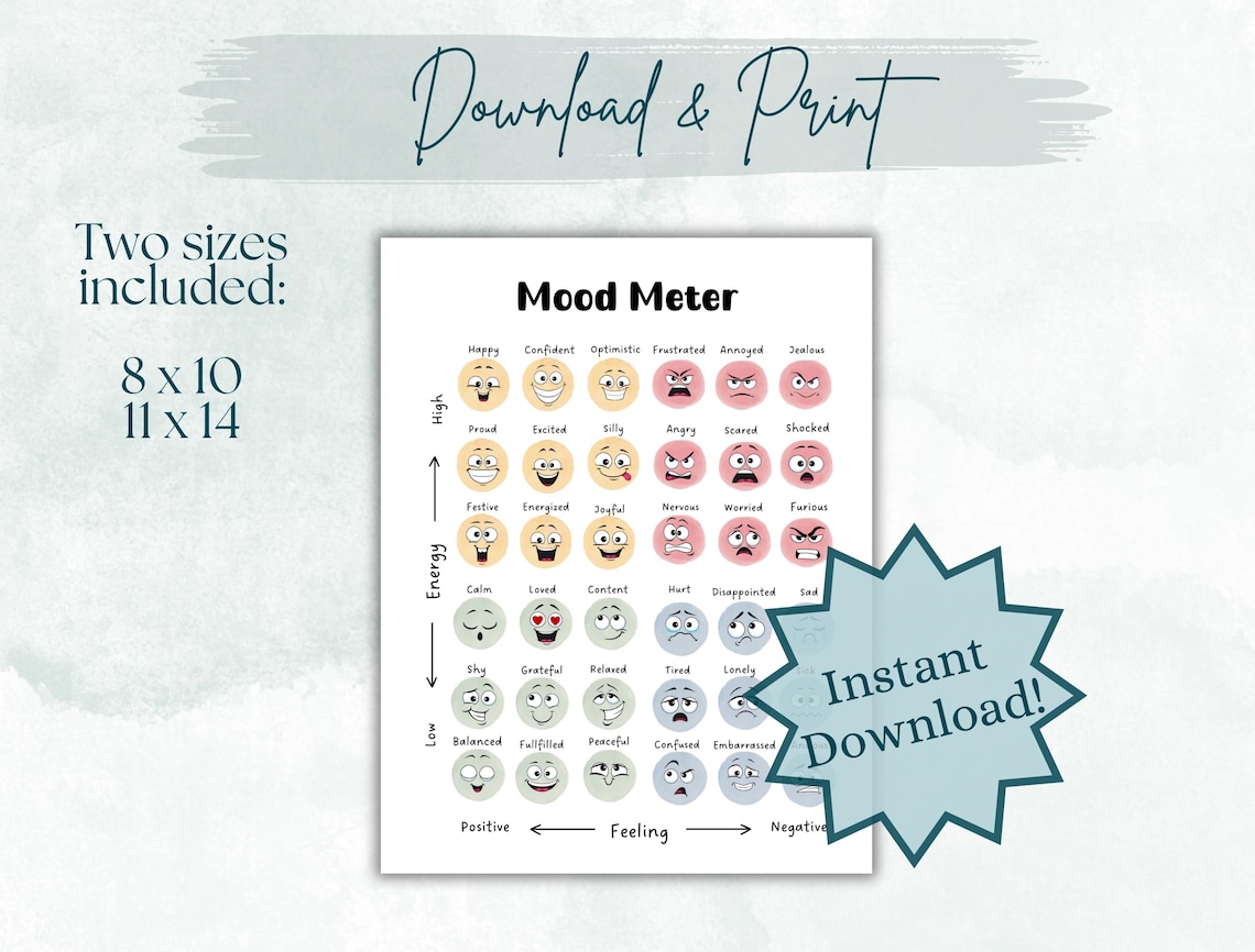 Boho Mood Meter Poster, Printable Emotions Chart for Kids, Boho ...