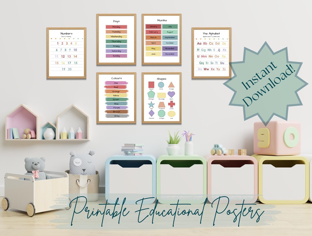 Educational Wall Art Set, Rainbow Colors, Homeschool Printable (digital ...