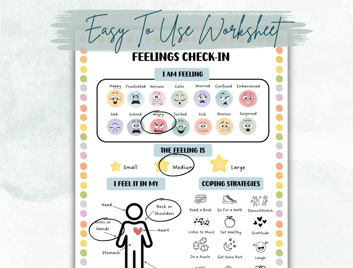 Feelings Check-in Chart, Emotions Worksheet, Educational Printable ...