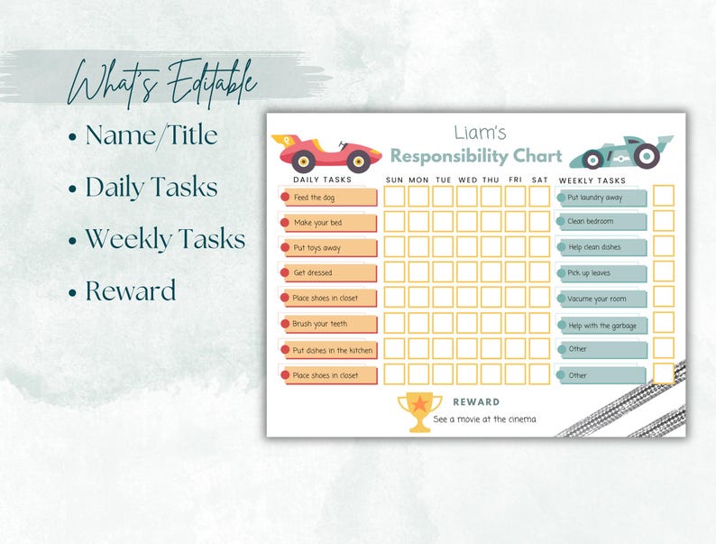 Kids Responsibility Chart, Kids Chore Chart, Kids Reward Chart